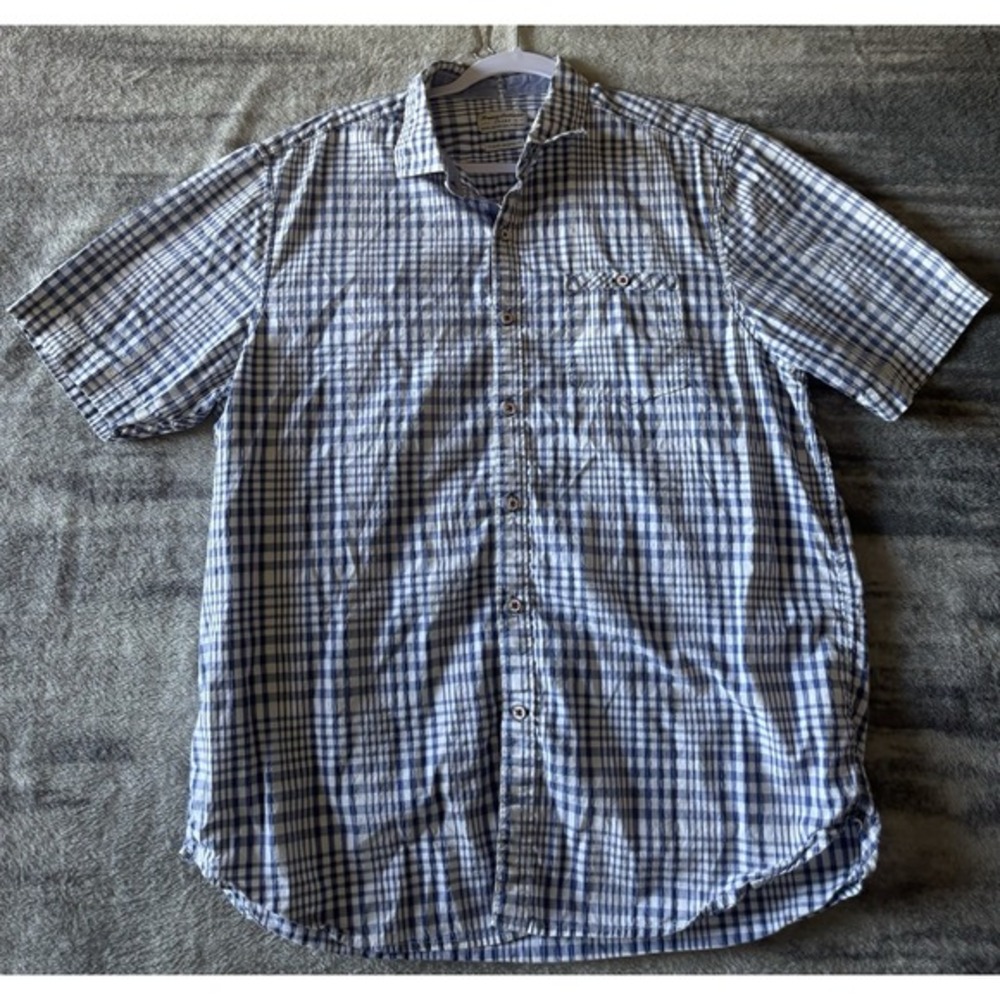 Tommy Bahama Jeans Mens Island Modern Fit Blue White Plaid SS Shirt TD34805